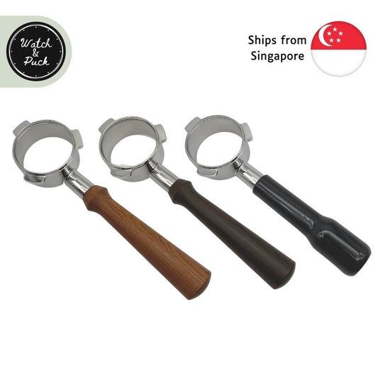 54mm/58mm Bottomless Portafilter Wooden Handle Compatible with Breville Machine Barista Pro Barista Express Oracle - Watch&Puck