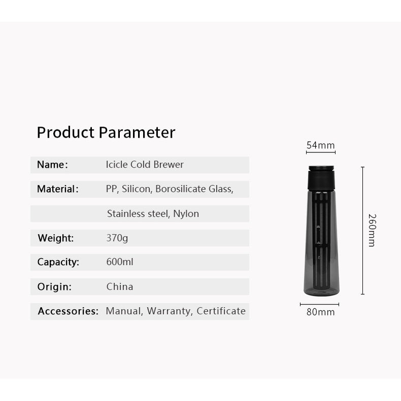 Timemore Icicle Cold Brew Coffee Maker 600ml removable food grade PP filter frosted glass body ice coffee maker
