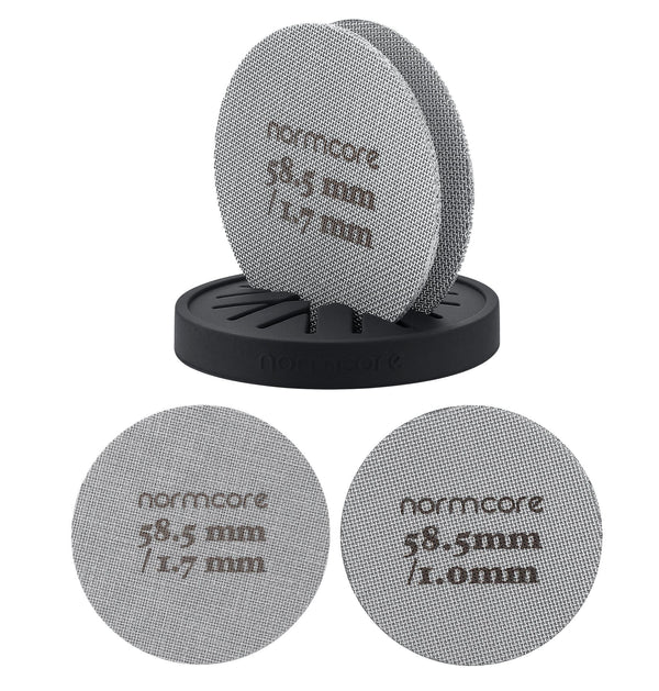 Normcore Puckscreen, 53.3mm 58.5mm width, 1.7mm thickness, 316 stainless steel, puck screen stand