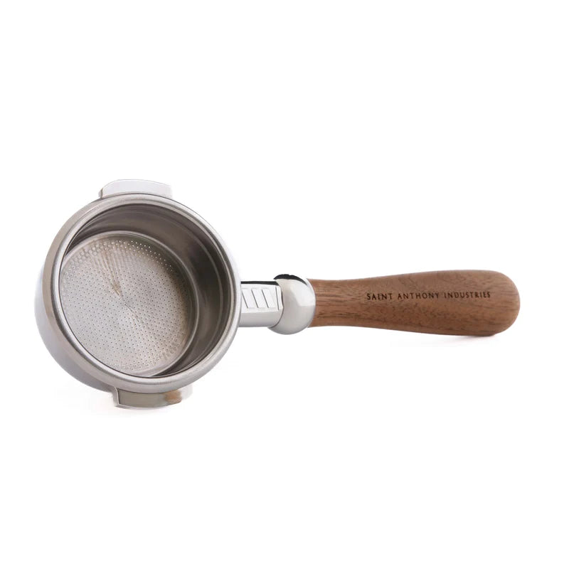 Saint Anthony Industries The Harold, Bottomless 58mm E61 Portafilter, laser engraved wood