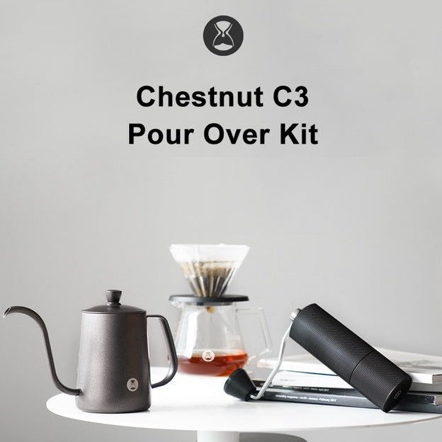 Timemore Pour Over gift set with C3 Grinder, Crystal dripper, filter, thermometer in box - Watch&Puck