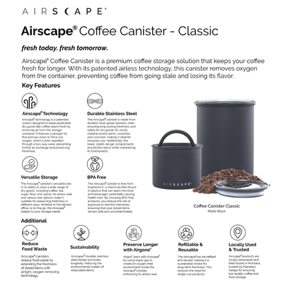 Airscape® Classic Coffee Canister – Oxygen-Removing Storage (250g / 500g / Kilo 1kg)