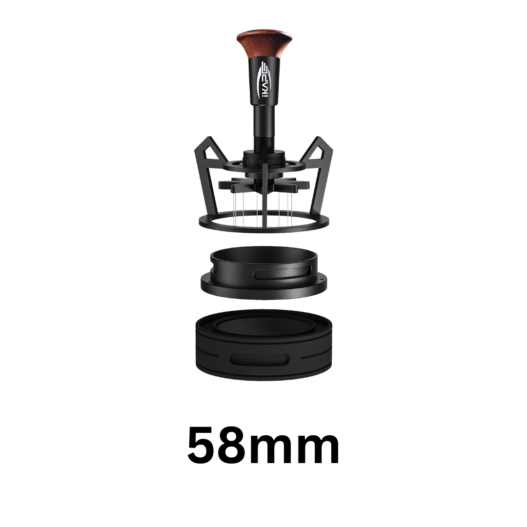 IKAPE V3 Espresso WDT Tool – Rotary Springback Distribution Tool with Funnel (51mm / 54mm / 58mm)