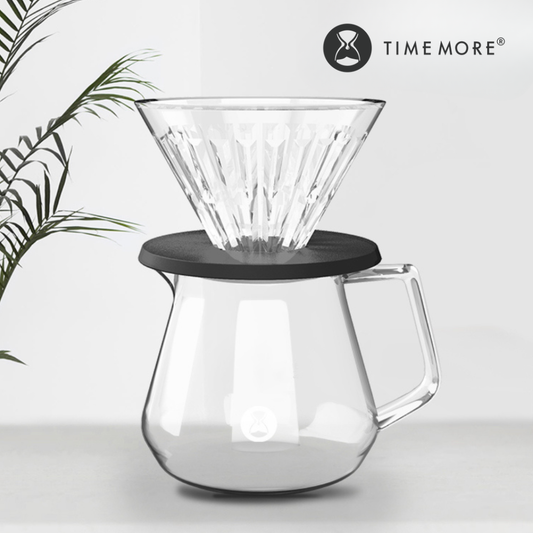 Timemore V60 Coffee Set, V60 Crystal Eye Dripper PCTG, Glass Carafe Server, Black and White, 01 and 02 Size