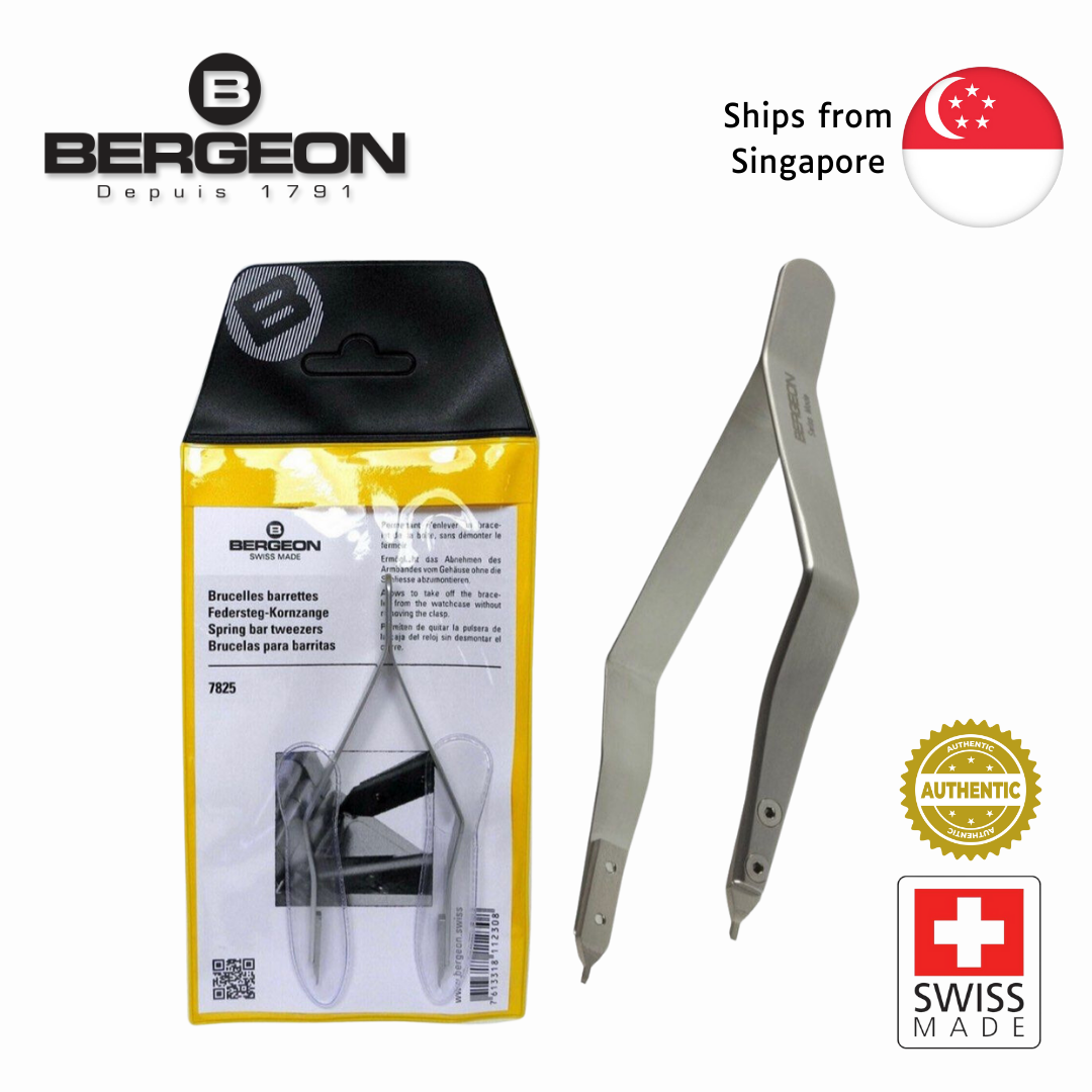 Bergeon 7825 Sping Bar Tweezer, Removal Tool, Lug Removal Fitting Tool, Swiss Made, 1.0mm Fine Forked Tips, Stainless Steel