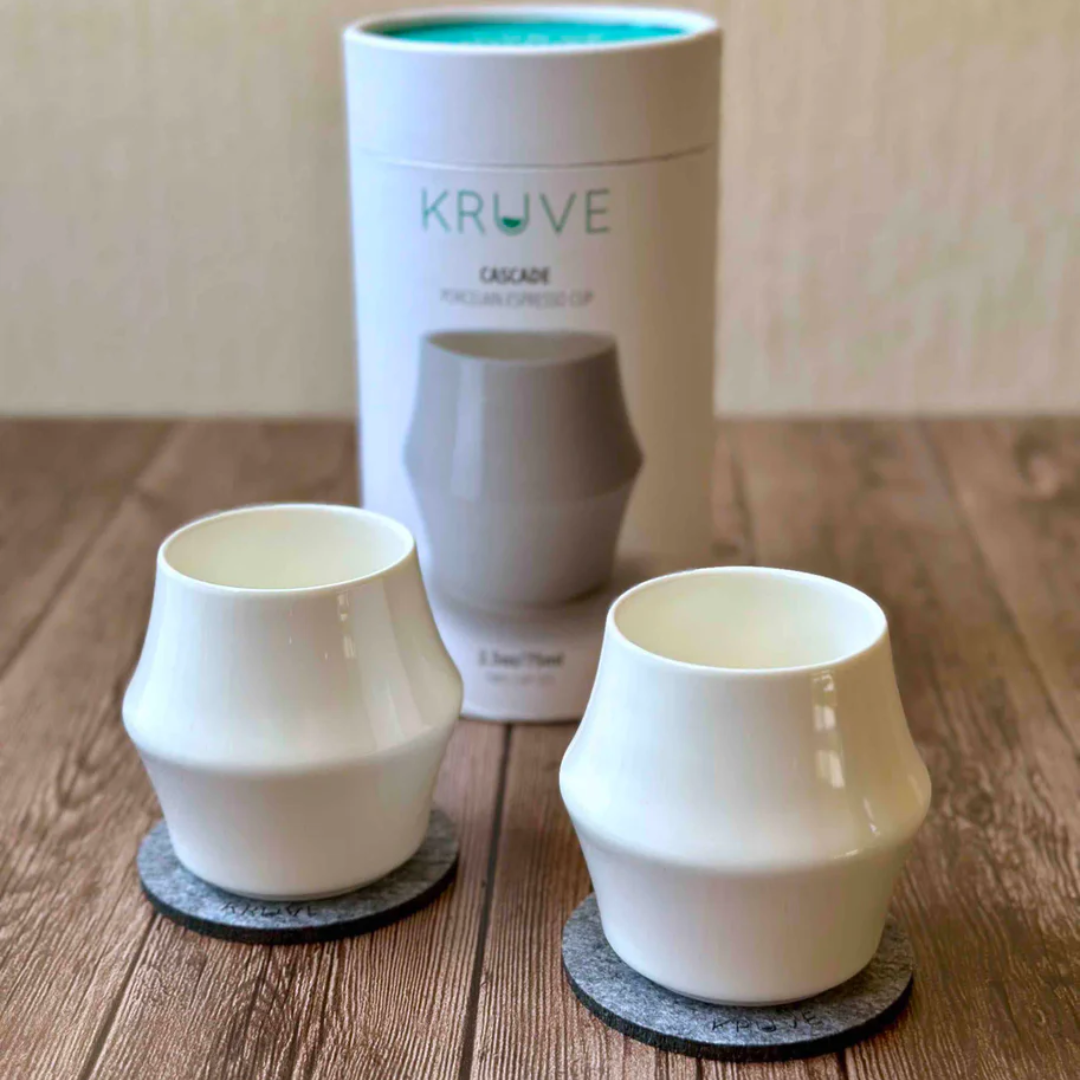 KRUVE CASCADE Espresso Cups Set of 2 – Double Wall Porcelain Espresso Cup Set