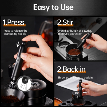 IKAPE Retractable Espresso WDT Tool with Stand, One-Press, Adjustable, 8 Needles