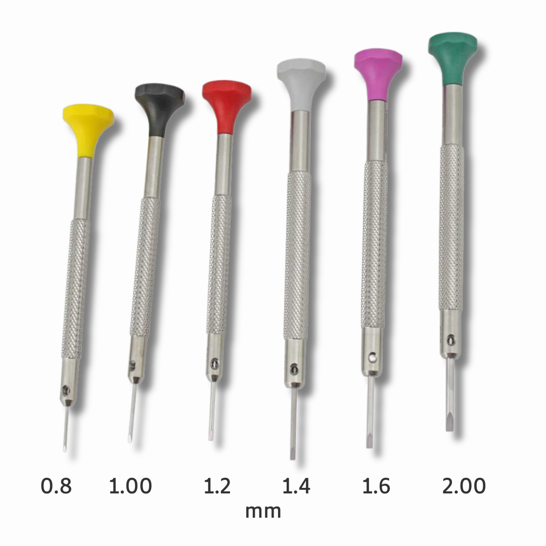 Bergeon 7778 Set of 6 Watchmaking Screwdrivers, Hardened Stainless Steel, Stable base anti-slip film, 6 tubes of blades