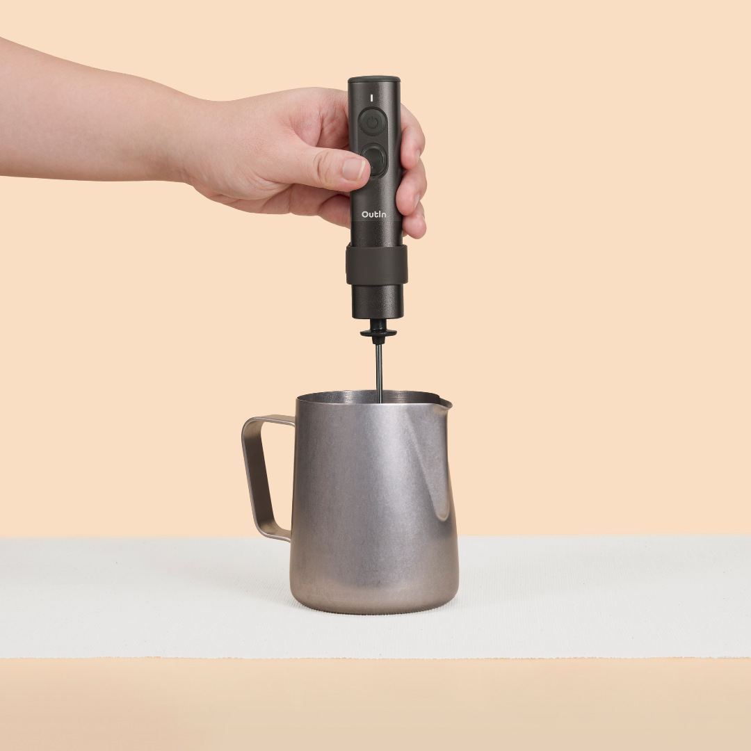 OutIn LattoGo Milk Frother – Portable Handheld Latte Art Foam Maker with Silicone Ring