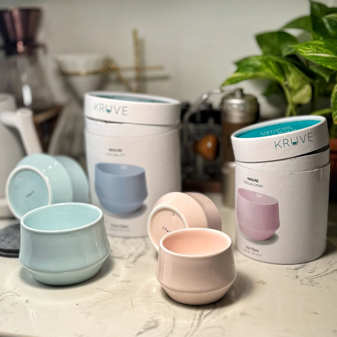 KRUVE IMAGINE Porcelain Latte Art Cups Set of 2 – Double Wall Insulated Coffee Cups