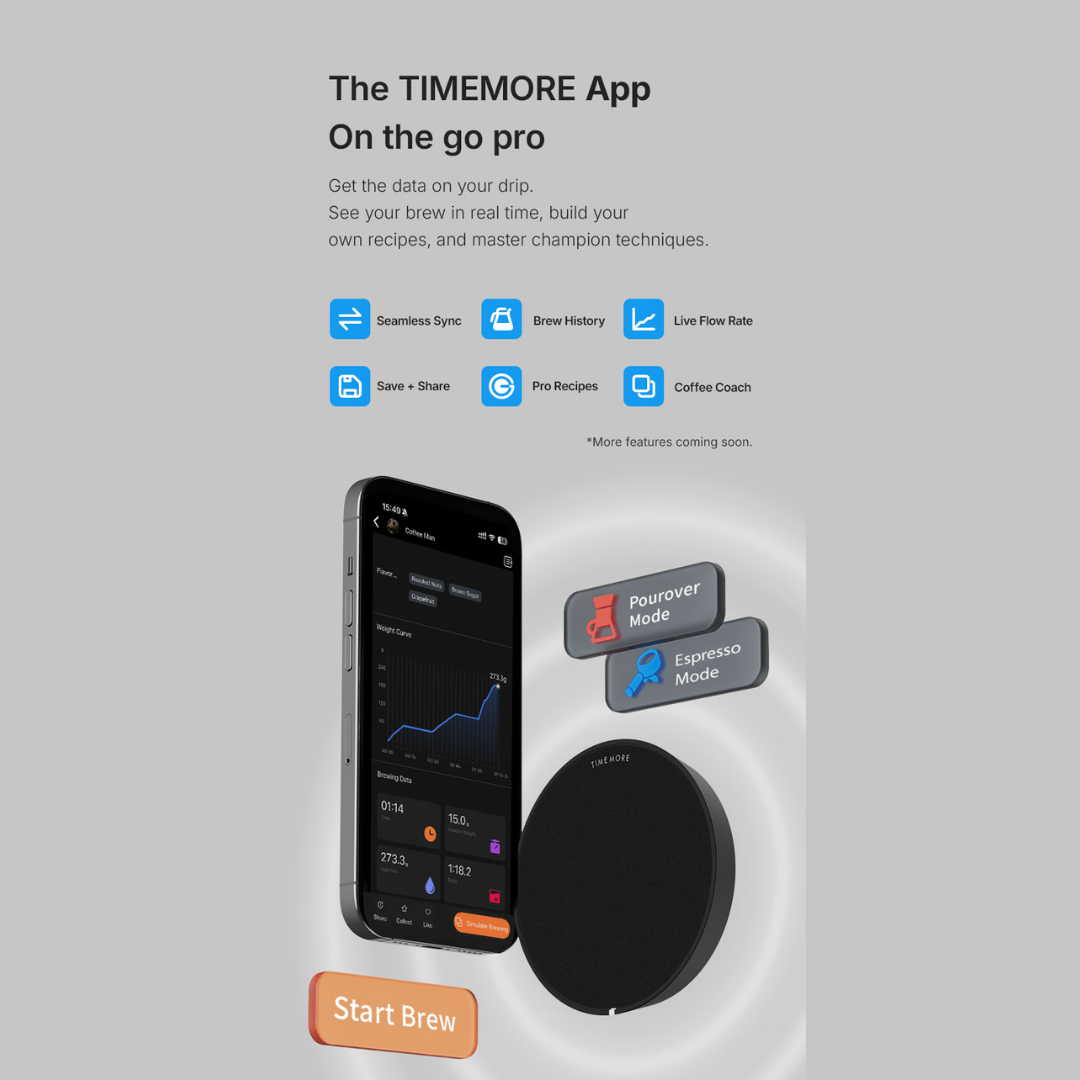 Timemore Black Mirror Dot Smart Coffee Scale, Bluetooth App Only, Espresso & Pour Over