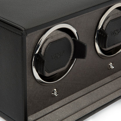 Premium Double Cub Watch Winder with Protective Cover by WOLF 1834 - Elegant Automatic Timepiece Maintenance Solution