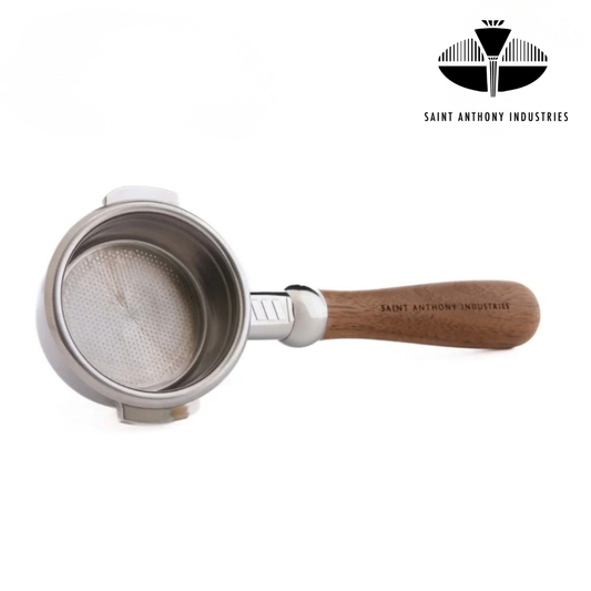 Saint Anthony Industries The Harold, Bottomless 58mm E61 Portafilter, laser engraved wood