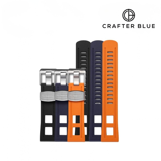 Crafter Blue 22mm Straight End Rubber Strap (CB01), Universal Fit