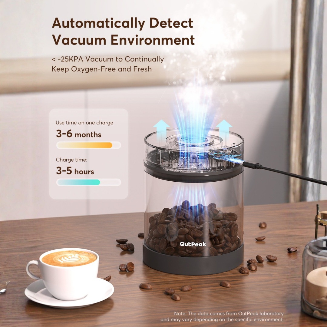 Outpeak Vacuum Coffee Canister - Electric Airtight Coffee Storage Container with Auto Vacuum Seal