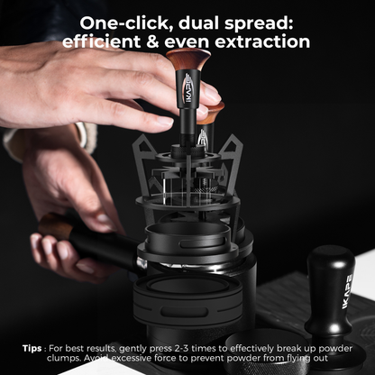 IKAPE V3 Espresso WDT Tool – Rotary Springback Distribution Tool with Funnel (51mm / 54mm / 58mm)