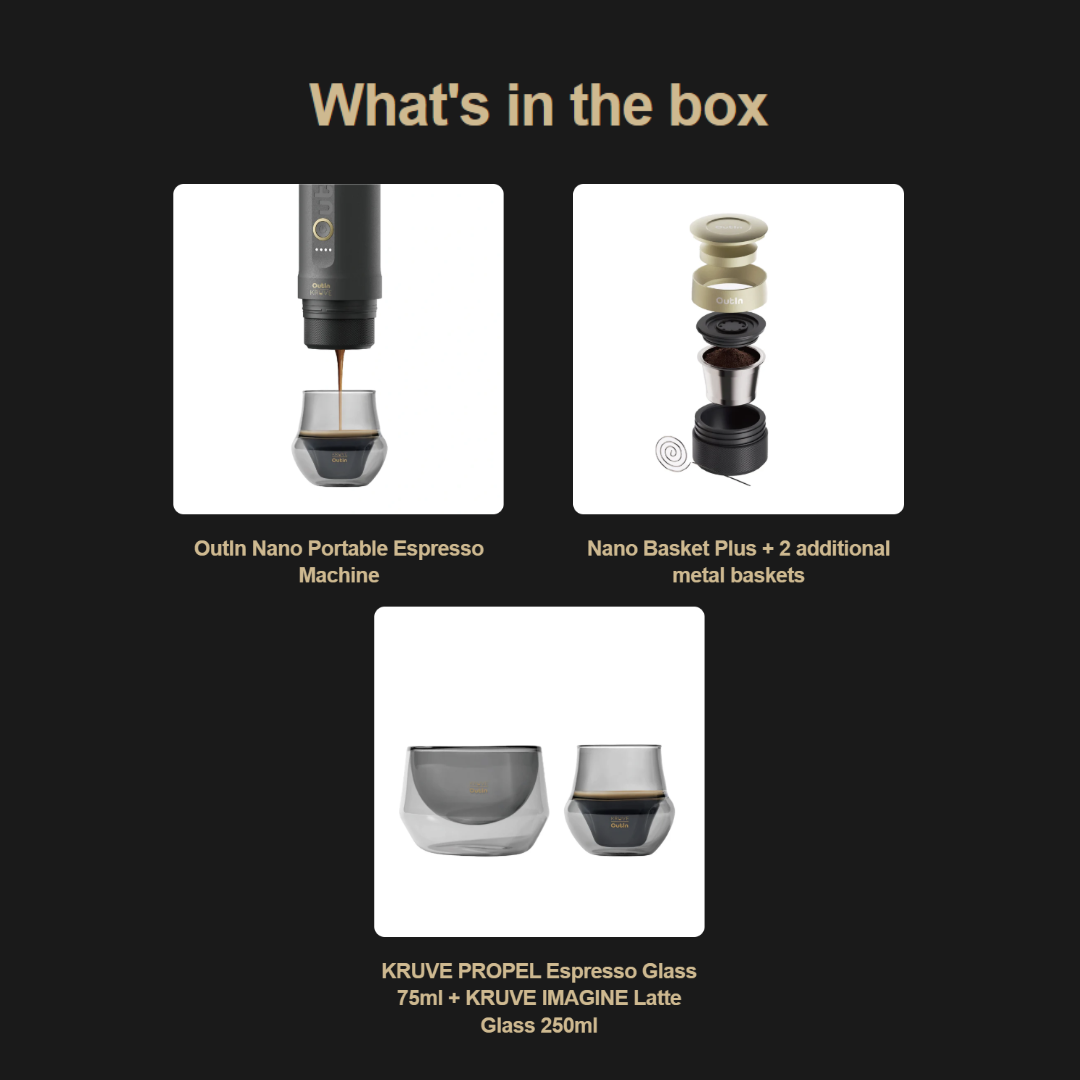 OutIn x KRUVE Barista Gift Set – Portable Espresso Machine Kit with Nano & Espresso Glasses