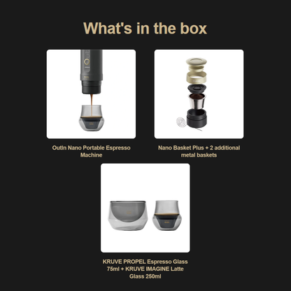 OutIn x KRUVE Barista Gift Set – Portable Espresso Machine Kit with Nano & Espresso Glasses