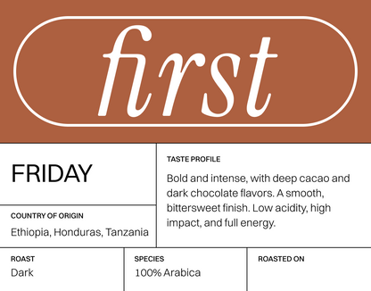 Friday – Ethiopia, Honduras, Tanzania Dark Blend Coffee Beans