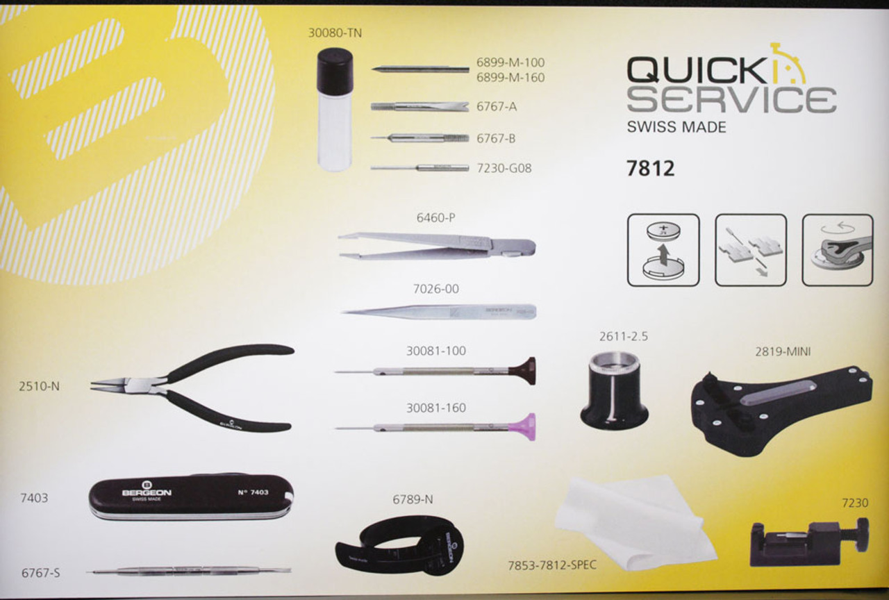 Bergeon 7812 Watchmakers Quick Service Kit, 12 Pieces Set with Carrying Case