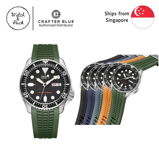 Crafter Blue Curved End Rubber Strap for Seiko SKX / Seiko 6 Sports (CB11) - Watch&Puck
