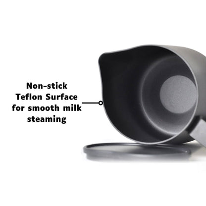 Milk Steaming Frothing Pitcher Jug, 600ml, Teflon Coated, Stainless Steel, Latte Art - Watch&Puck
