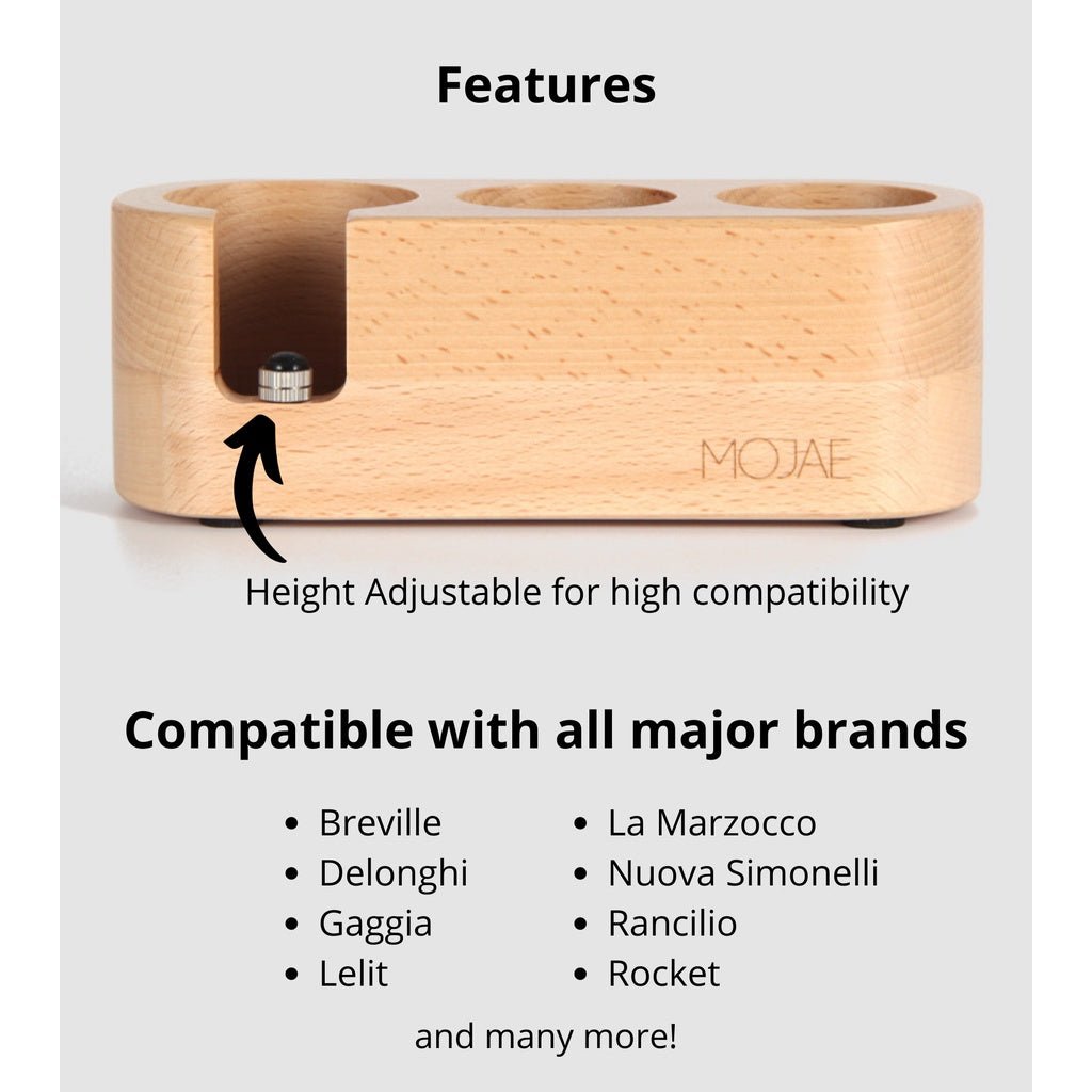 Portafilter Tamper Distributor Holder and Base 51mm/53mm/58mm Classic wood wooden compatible with Breville, Delonghi, Ro - Watch&Puck