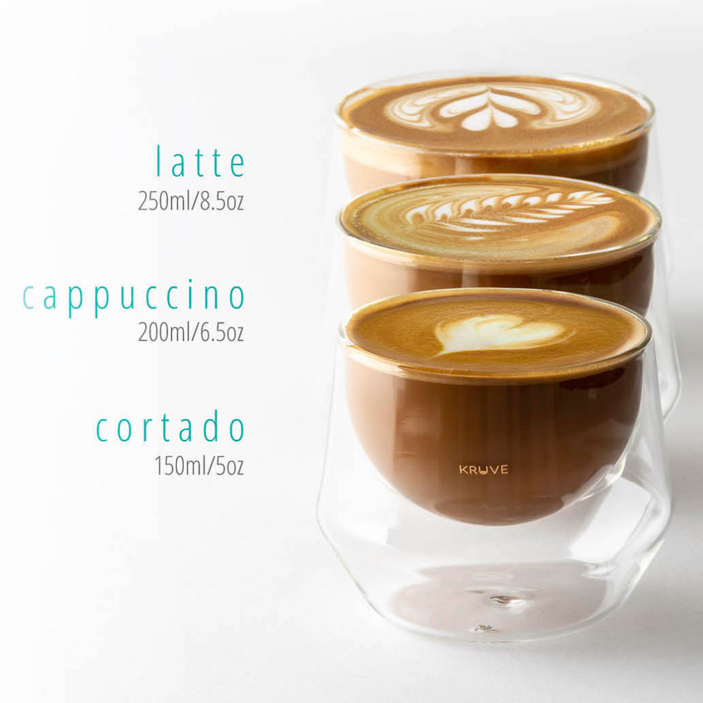 Kruve IMAGINE Milk Glass for Coffee Latte Art, Cappuccino, Insulated Double Wall, Hand-blown borosilicate glass