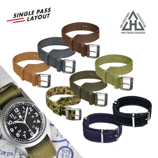 Haveston Corp. Canvas Series Watch Strap, 20mm, 22mm, Heavy weave Cotton Canvas, Stainless Steel Buckle