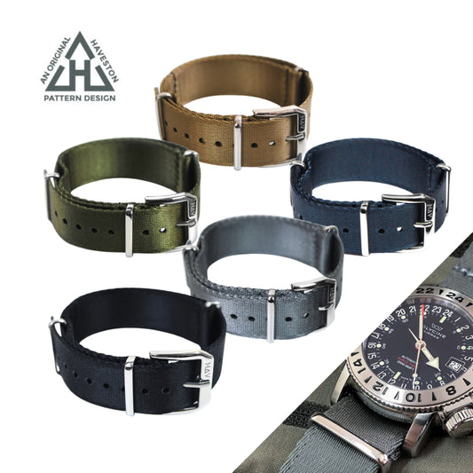 Haveston Parade Series Nylon Watch Strap, 20mm, 22mm, Nato Strap, Stainless Steel Buckle, Ultra fine weave polyamide
