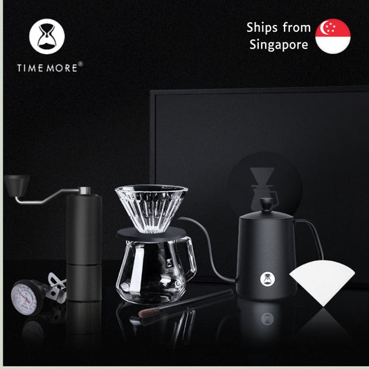Timemore Pour Over gift set with C3 Grinder, Crystal dripper, filter, thermometer in box - Watch&Puck